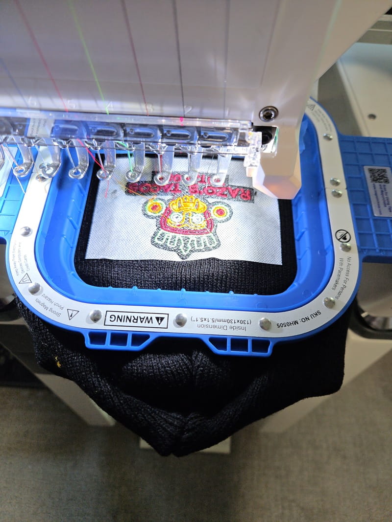 Close-up of professional embroidery stitching