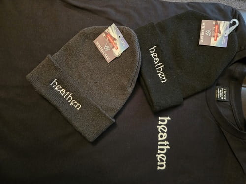 Heathen embroidered beanie and shirt